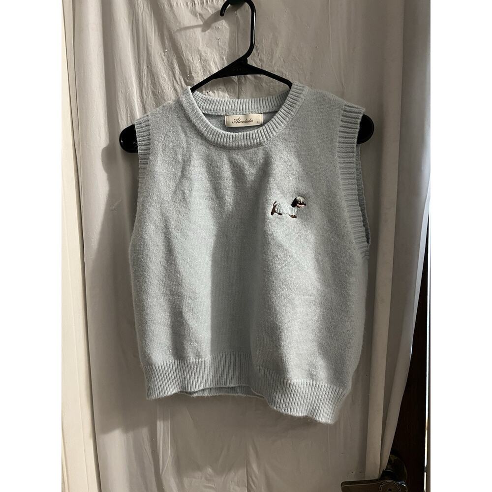 Alicedudu Blue Crewneck Cropped Sweater Best Sz L Embroidered Dog